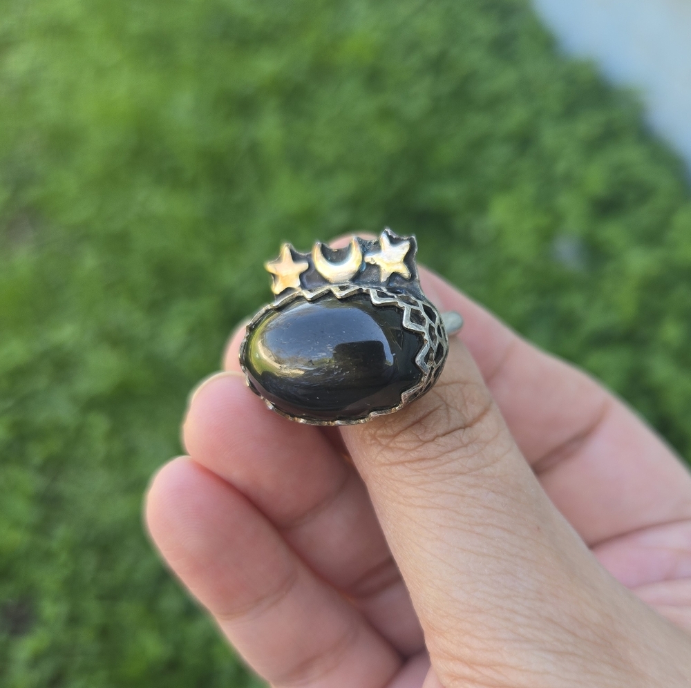 Moon and Stars sterling silver ring 💍✨ Artisan jewelry OOAK size 7 ETSY - Picture 5 of 8